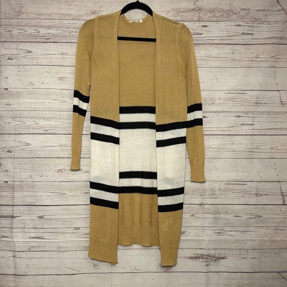 Hoity Toity Tan Cardigan w Black White‎ Stripe Small